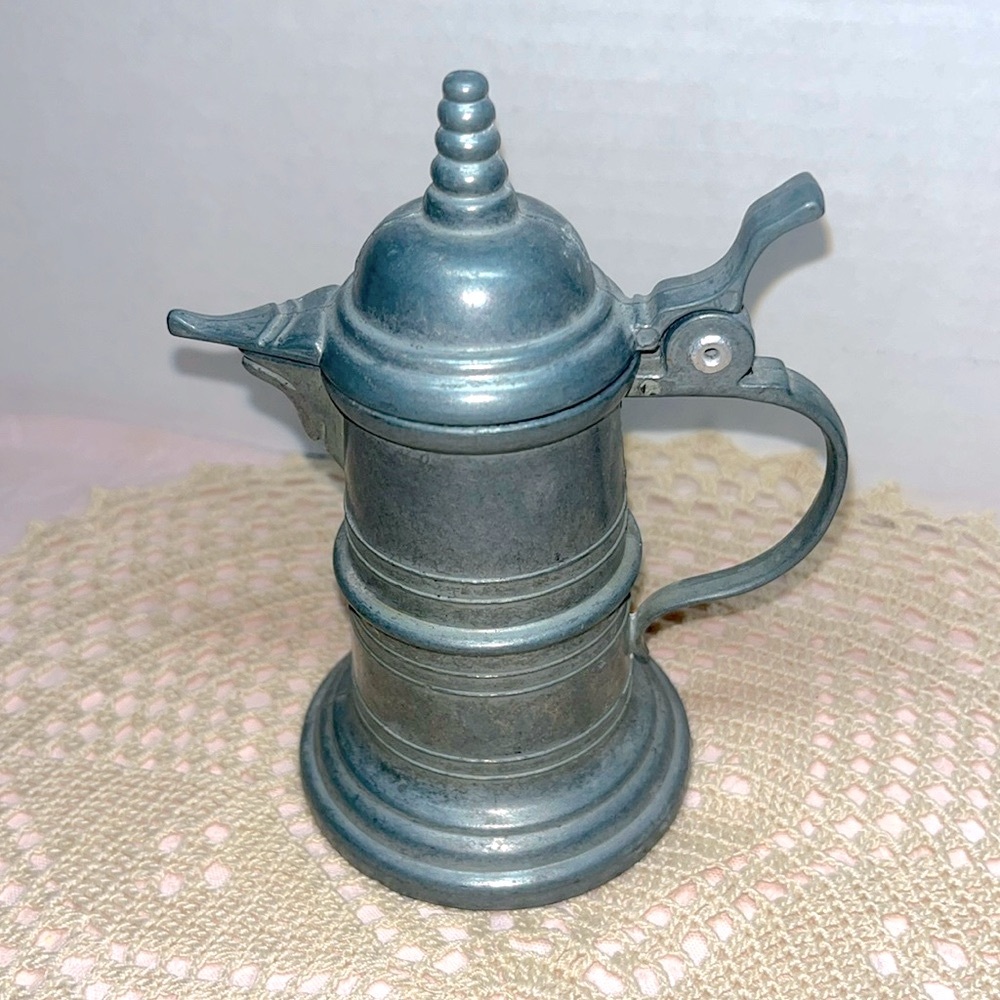 Antique German Pewter Pitcher Carafe with Angel & Trumpet Mark 1940s Milk Jug